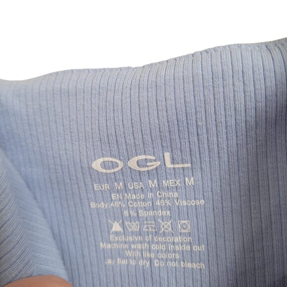 NEW OGL Move Size M Plantive Elf Brami Mini Dress With Shorts Baby Blue Ribbed - Picture 14 of 17